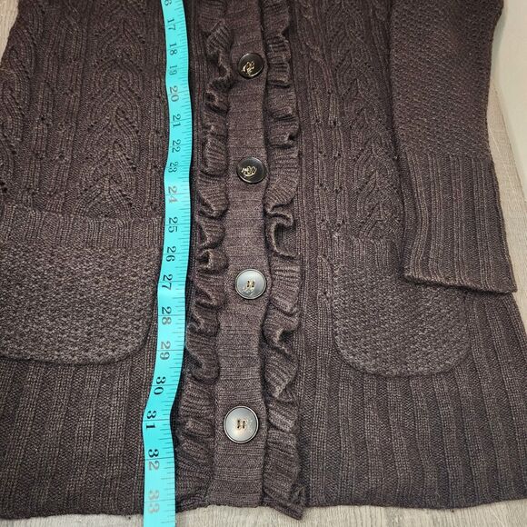 Y2k Juicy Couture Cardigan Sweater Wool Cashmere Cable Knit Ruffle Button Medium - Picture 8 of 11